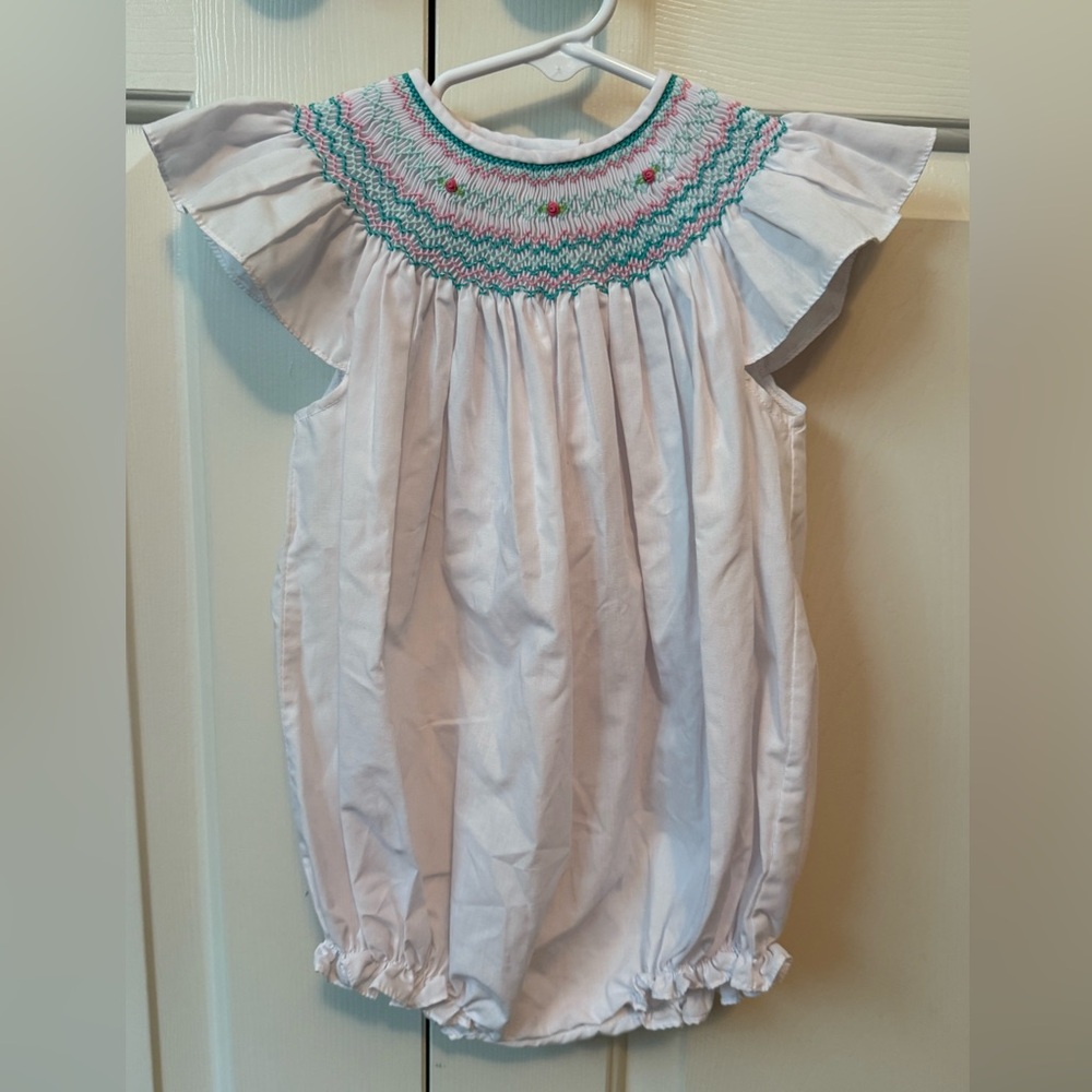 Rosalina Smocked White Baby Romper